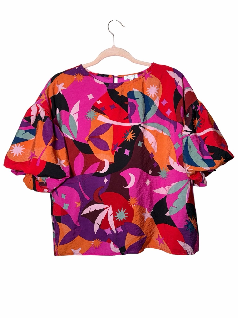 TCEC Vibrant Celestial Abstract Print Puff Sleeve Top Size Medium